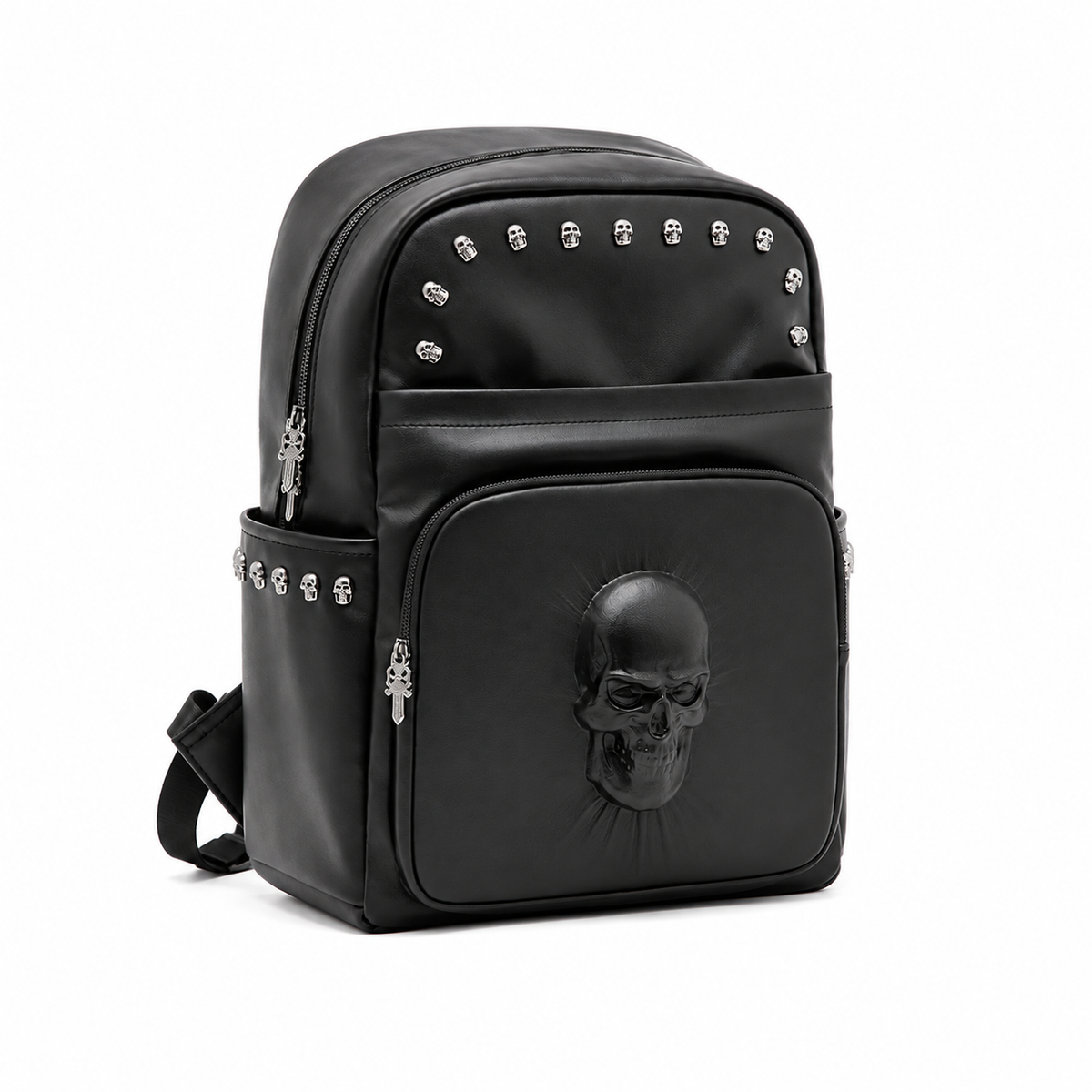 Gothic Black Skull Studded Backpack Bag-3