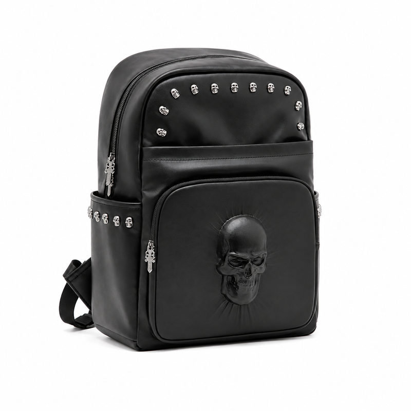 Gothic Black Skull Studded Backpack Bag-3
