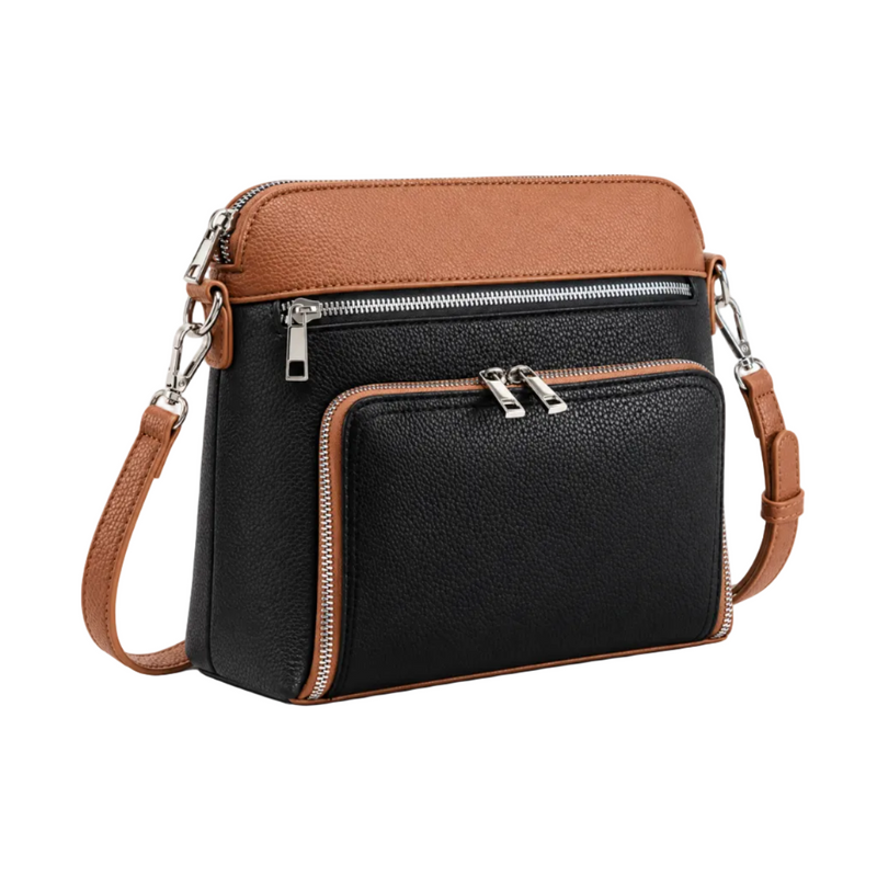 Black Crossbody Bag With Brown Trim-1