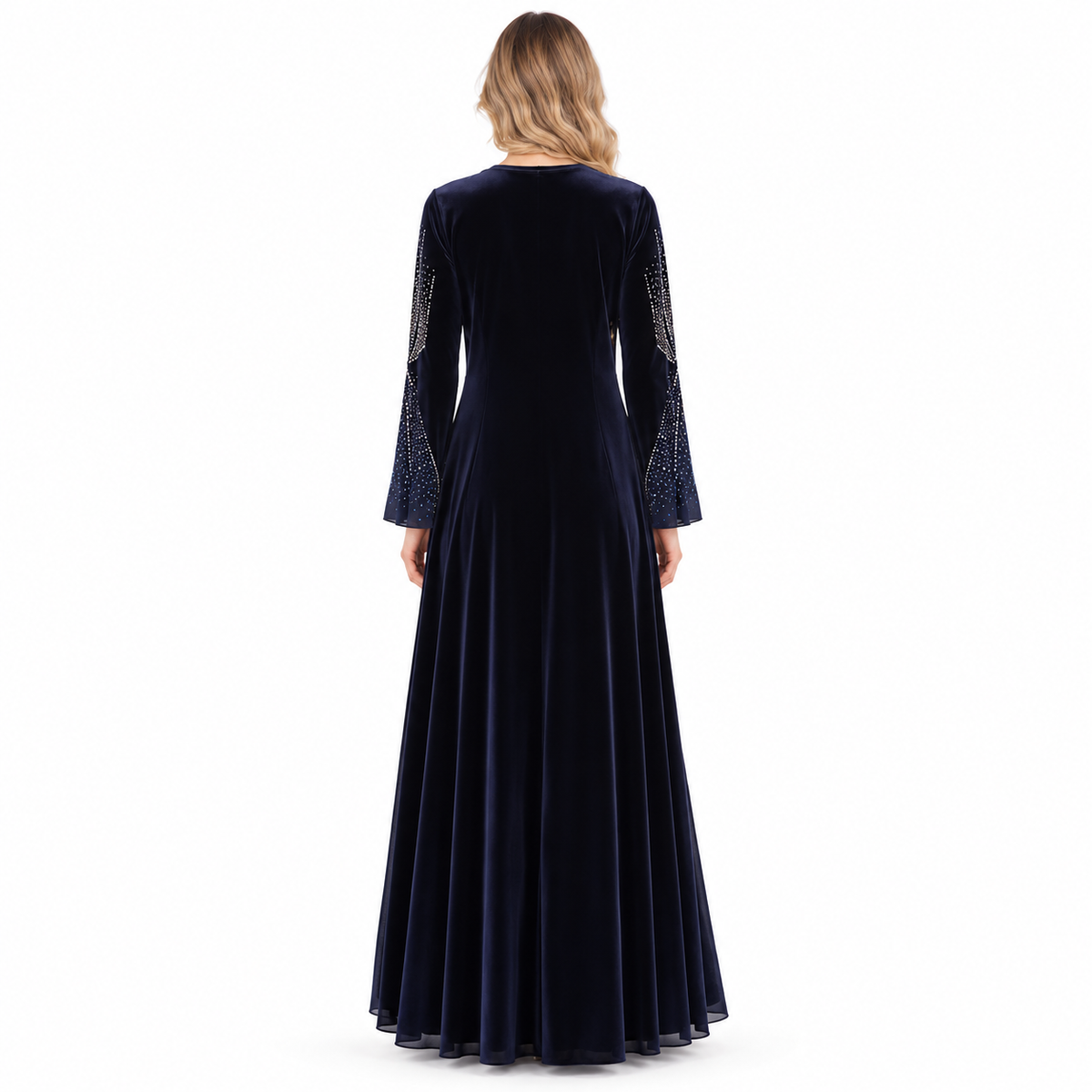 Elegant Navy Blue Embellished Velvet Kaftan-4