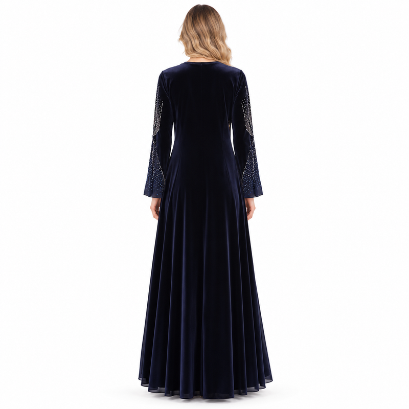 Elegant Navy Blue Embellished Velvet Kaftan-4