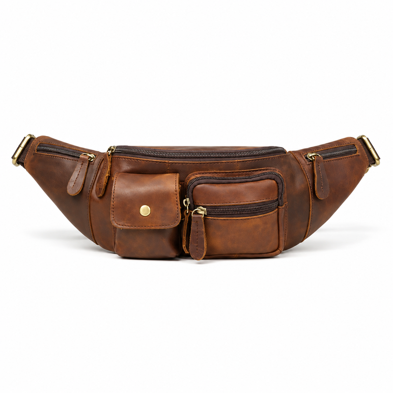 Vintage Brown Multi Pocket Waist Bag-3