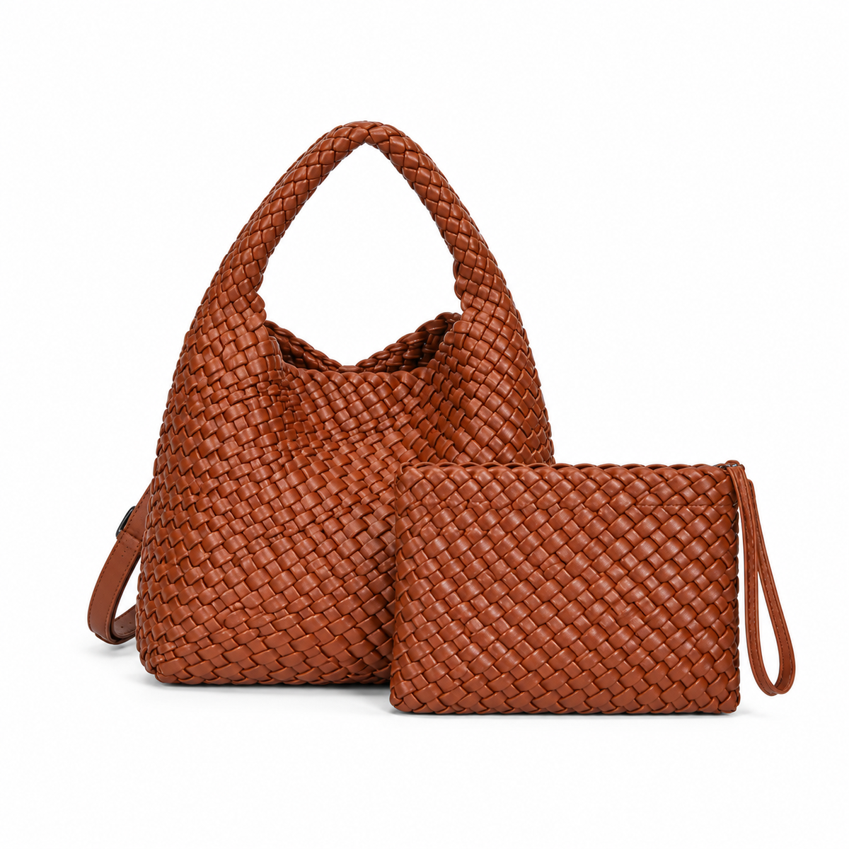 Brown Woven Hobo Bag With Pouch-2