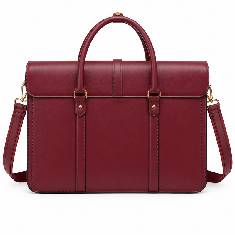 Burgundy Bow Detail Leather Laptop Bag-2