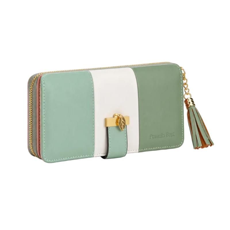 Mint Green Colorblock Wallet With Tassel-1