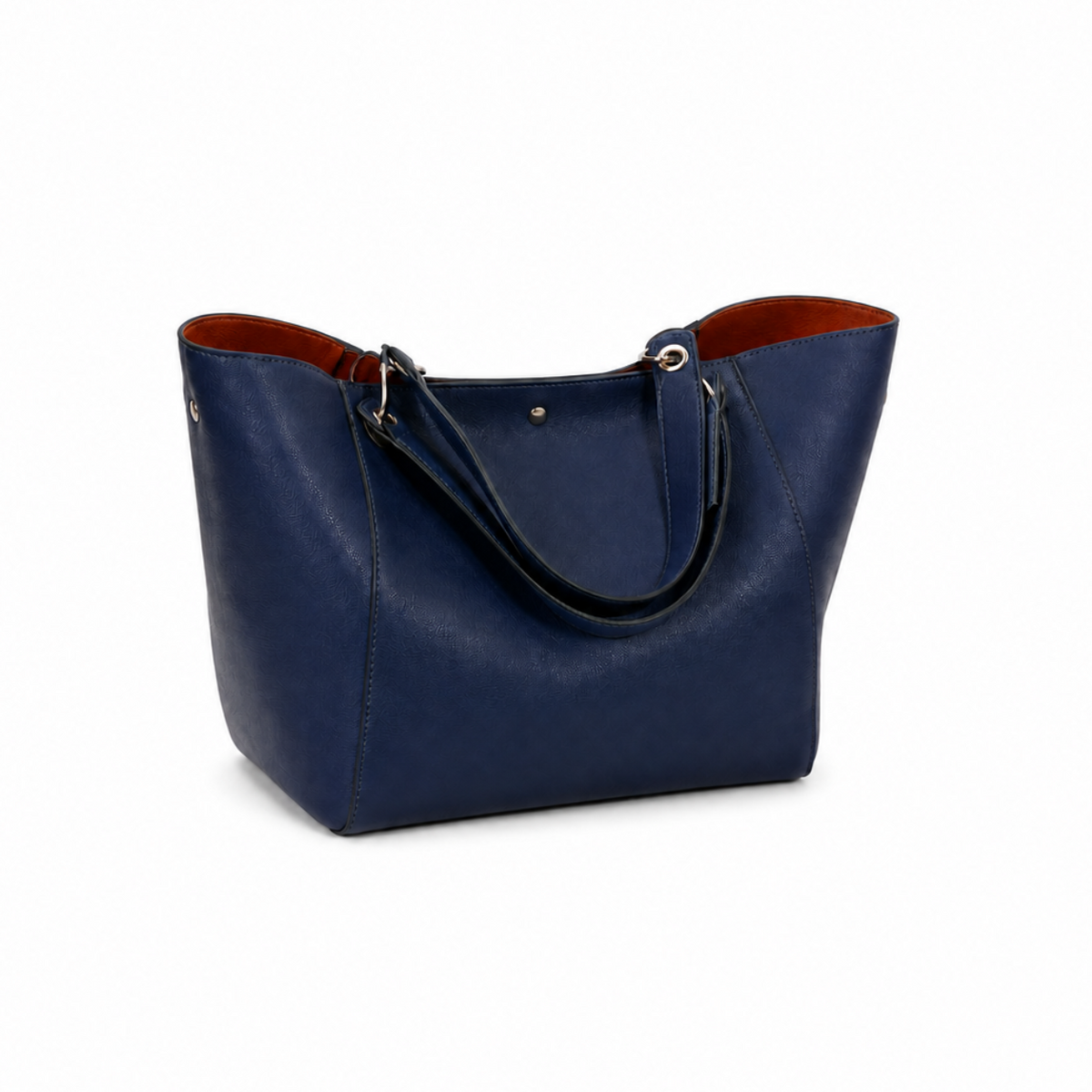 Navy Blue Structured Brown Interior Tote-1