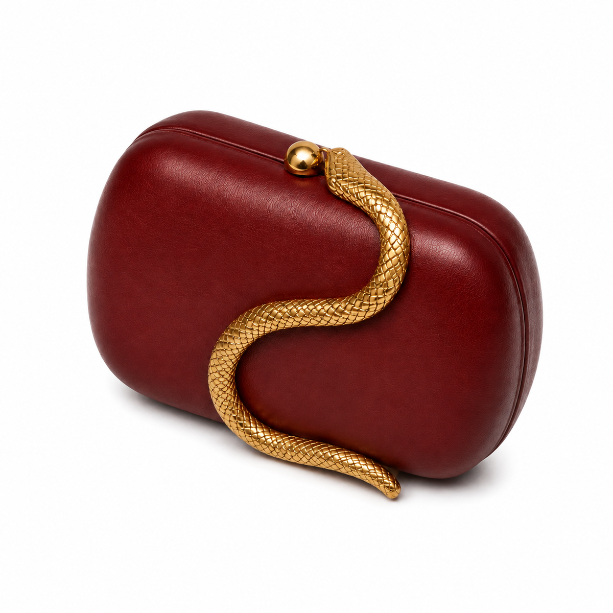 Burgundy Elegant Leather Snake Chain Clutch-2
