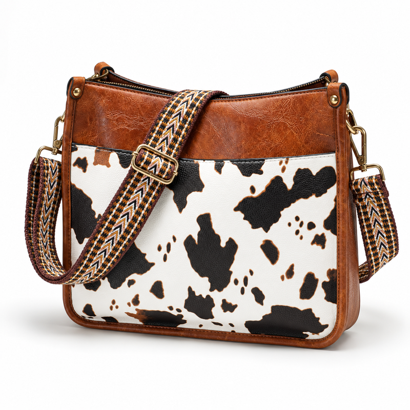 Brown Cow Print Adjustable Crossbody Bag-4