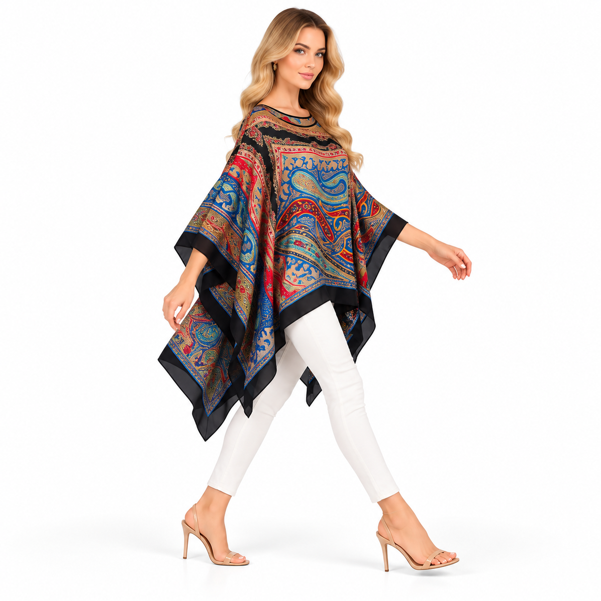 Elegant Multicolor Paisley Print Kaftan Top-2