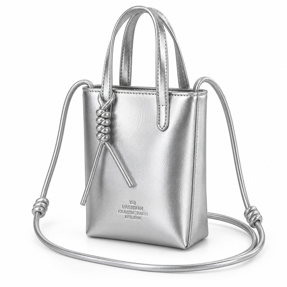 Elegant Silver Crossbody Bag With Charm-3