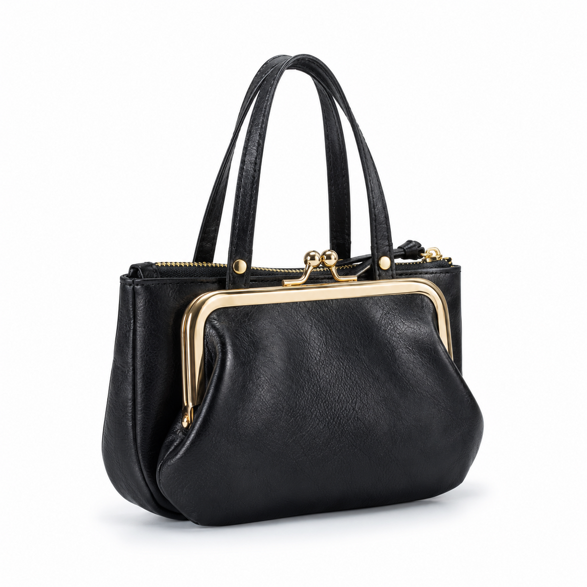 Black Textured Clutch Bag With Gold Clasp-1