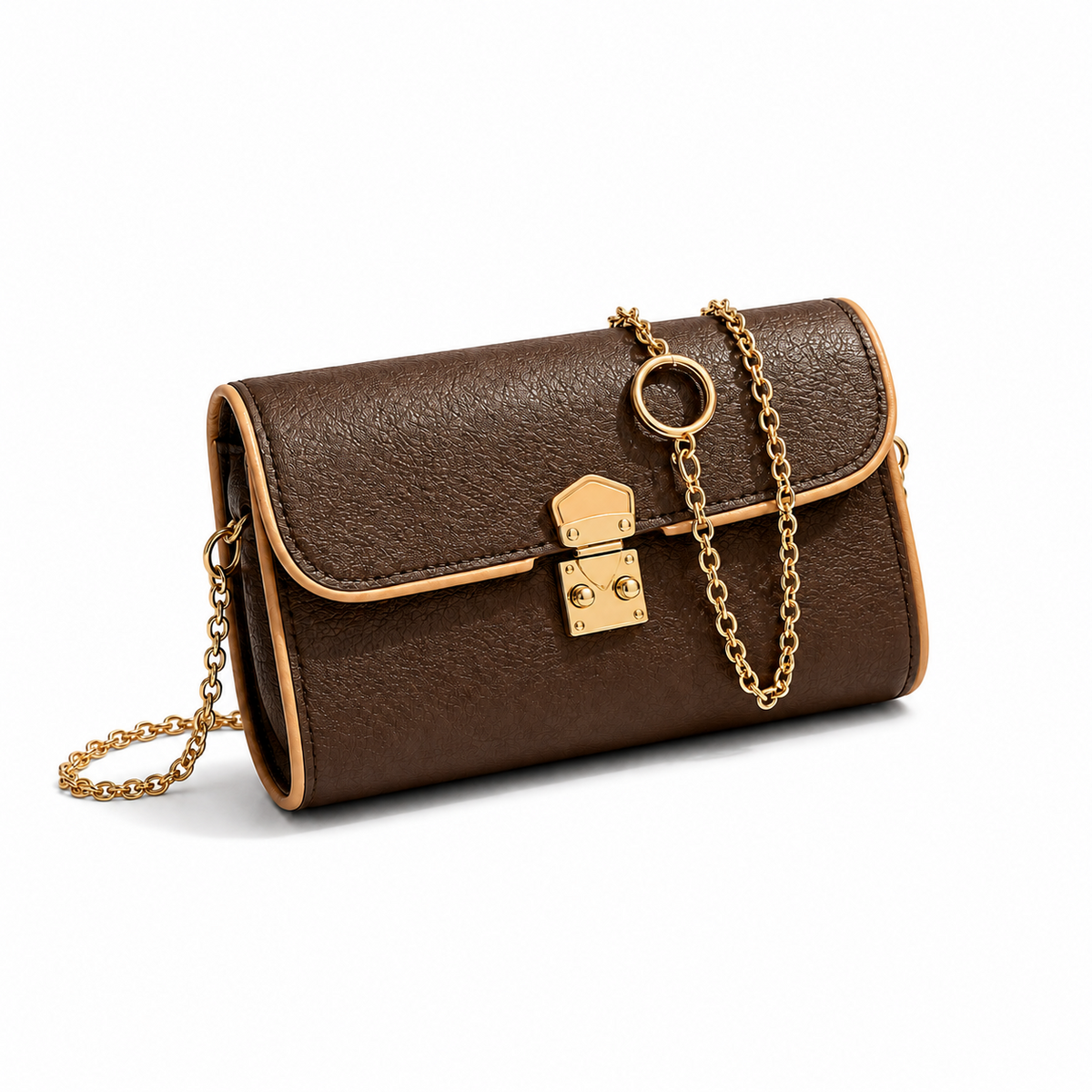 Vintage Brown Textured Leather Clutch Bag-1