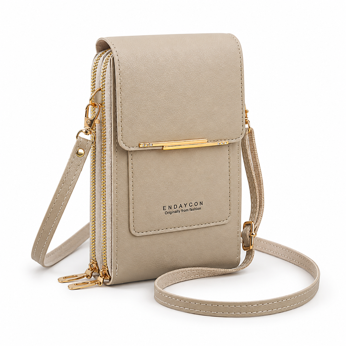 Taupe Textured Crossbody Bag With Flap-1