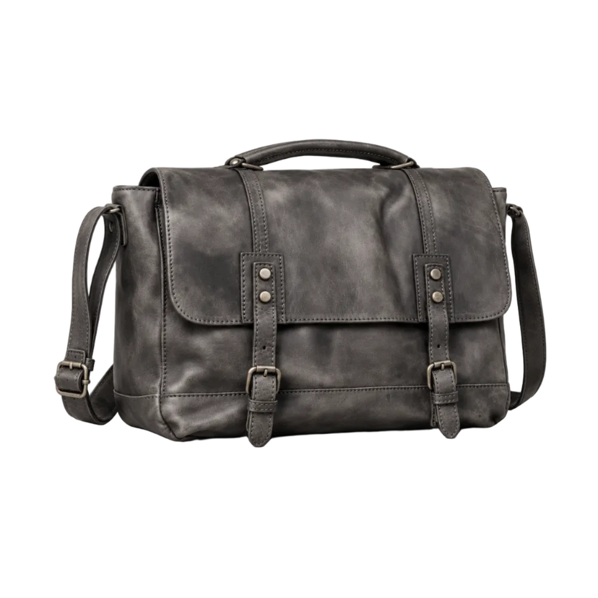 Vintage Dark Grey Leather Satchel Bag