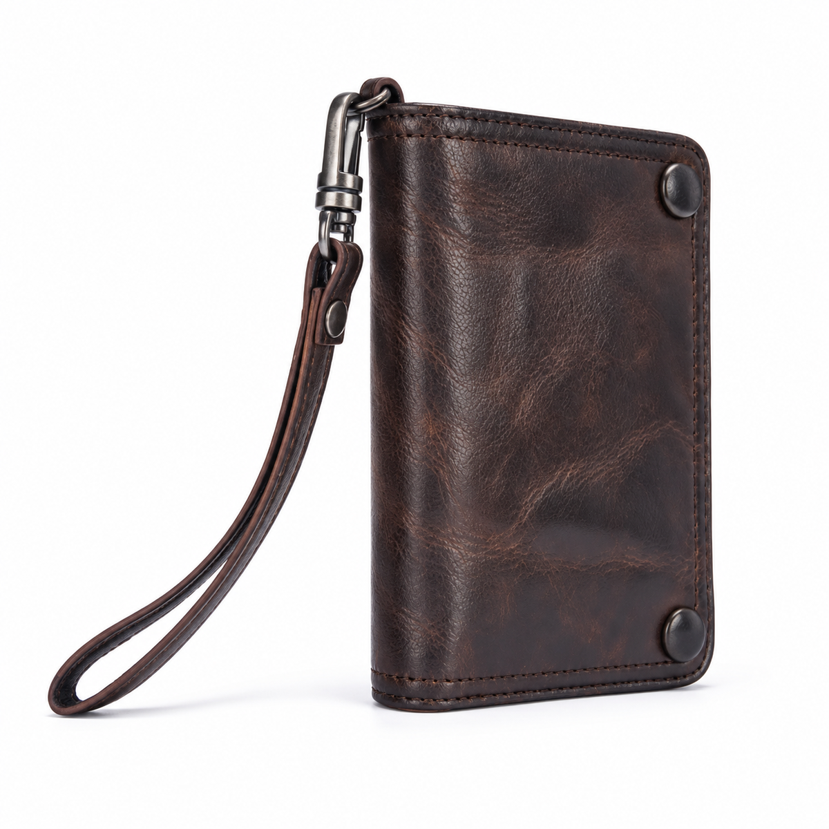Vintage Dark Brown Leather Wristlet Wallet-2