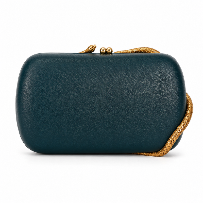 Luxury Teal Snake-Handle Evening Clutch Bag-2