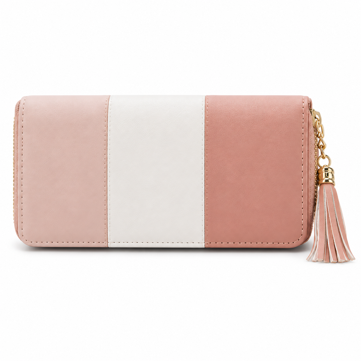 Pink Colour Block Wallet With Tassel-2