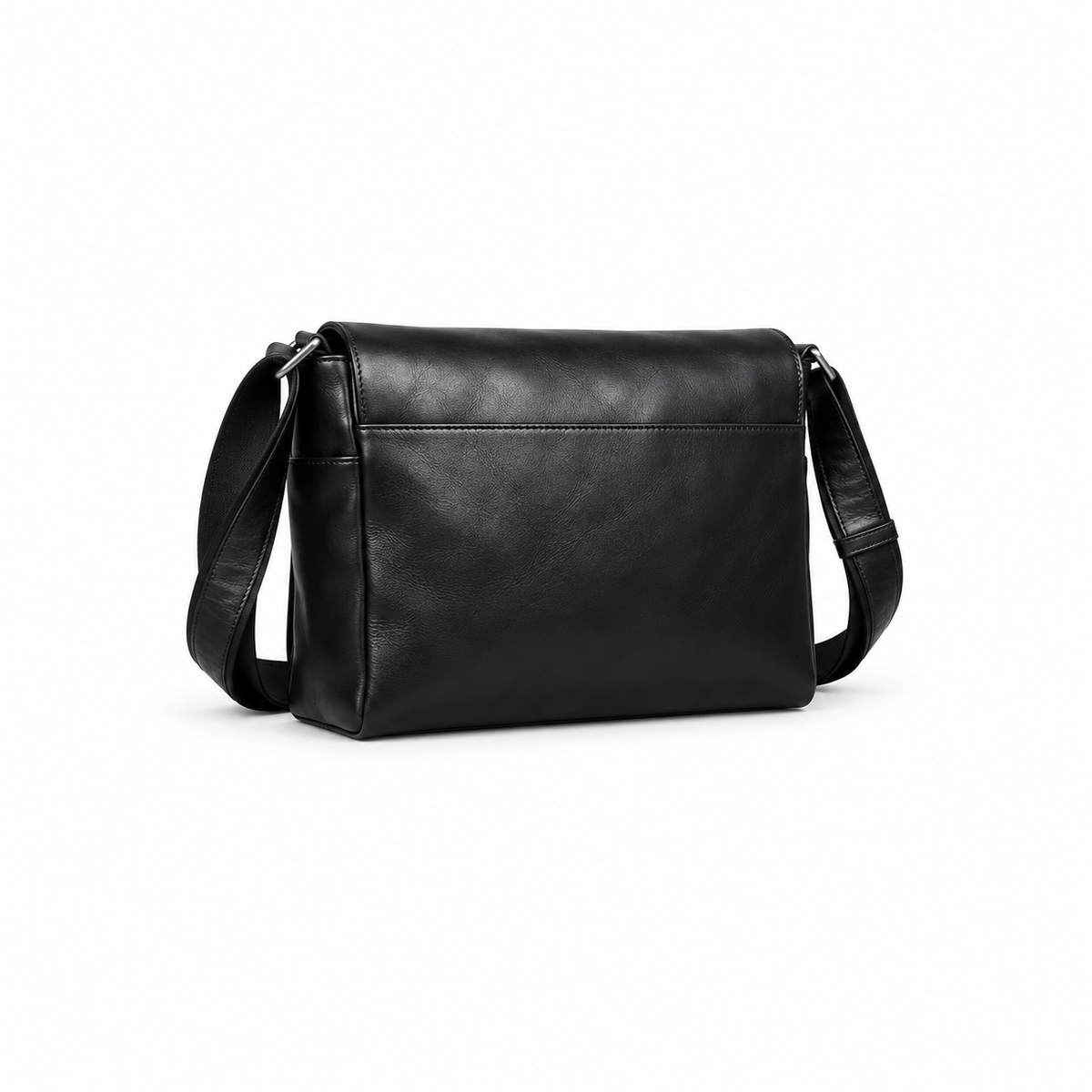 Black Leather Messenger Bag With Buckles