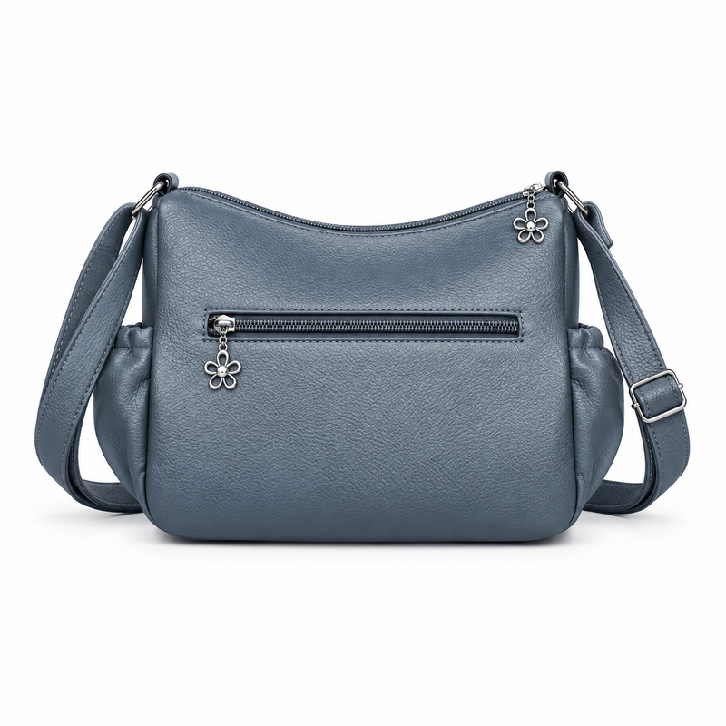 Grey Blue Satchel Bag With Zippers-2