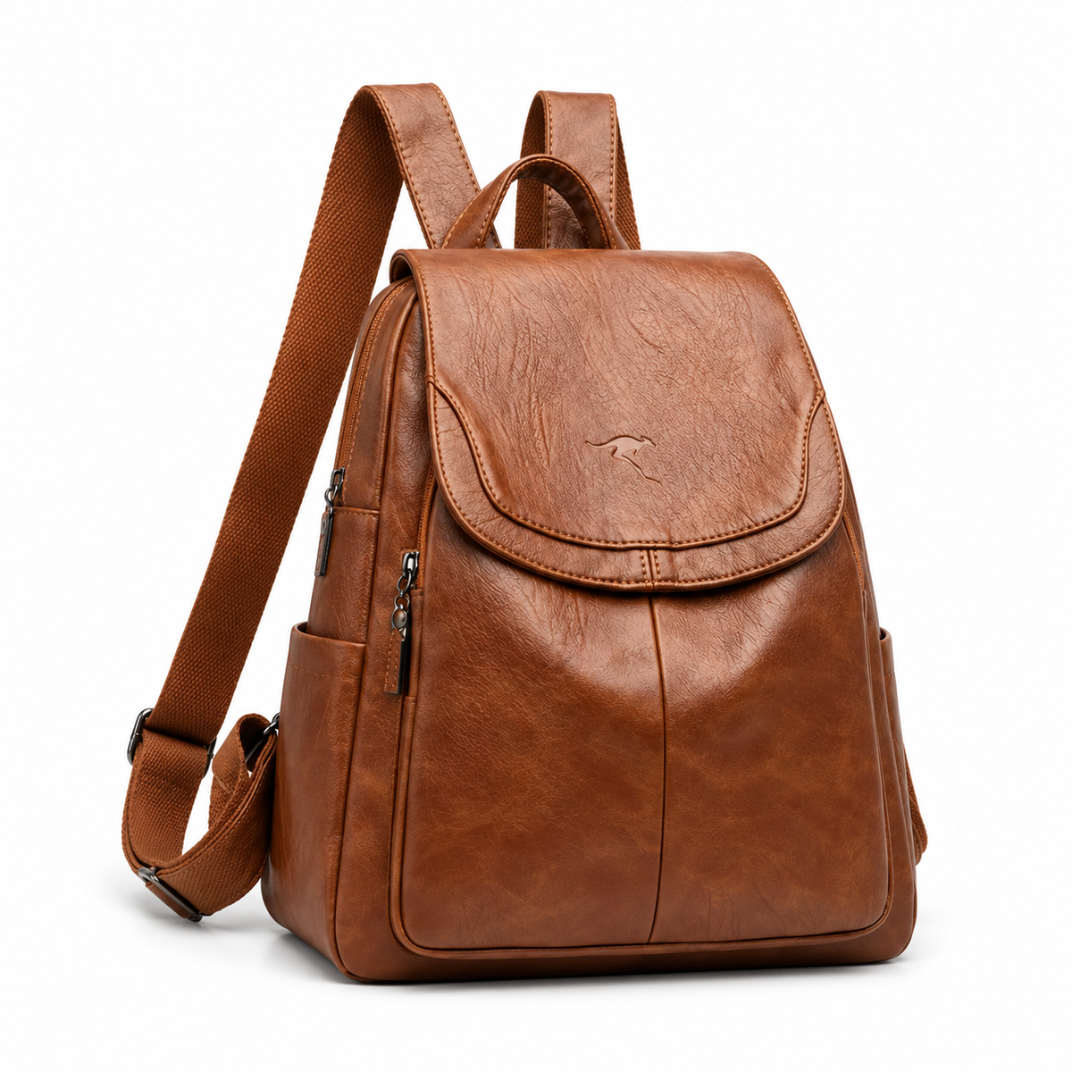Brown Textured Flap Backpack With Pockets-1