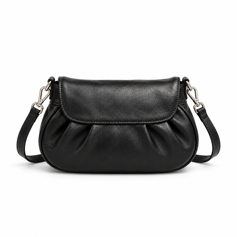 Elegant Ruched Black Crossbody Shoulder Bag-2