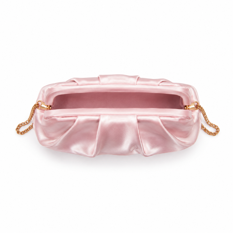 Blush Pink Ruched Satin Clutch Bag-3