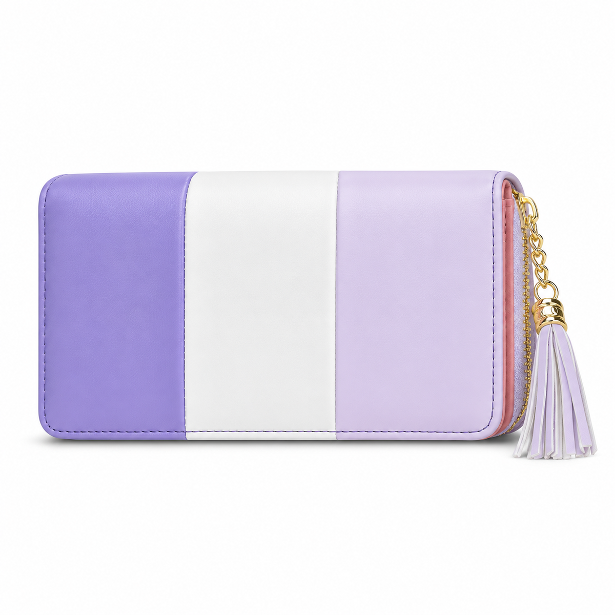Lavender Colorblock Wallet With Tassel Charm