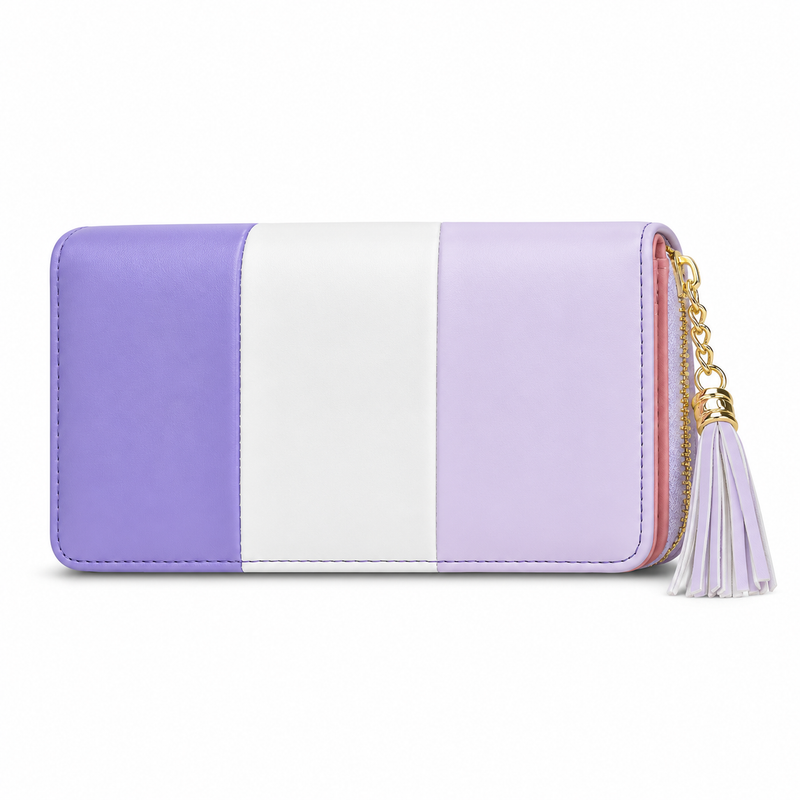 Lavender Colorblock Wallet With Tassel Charm-2