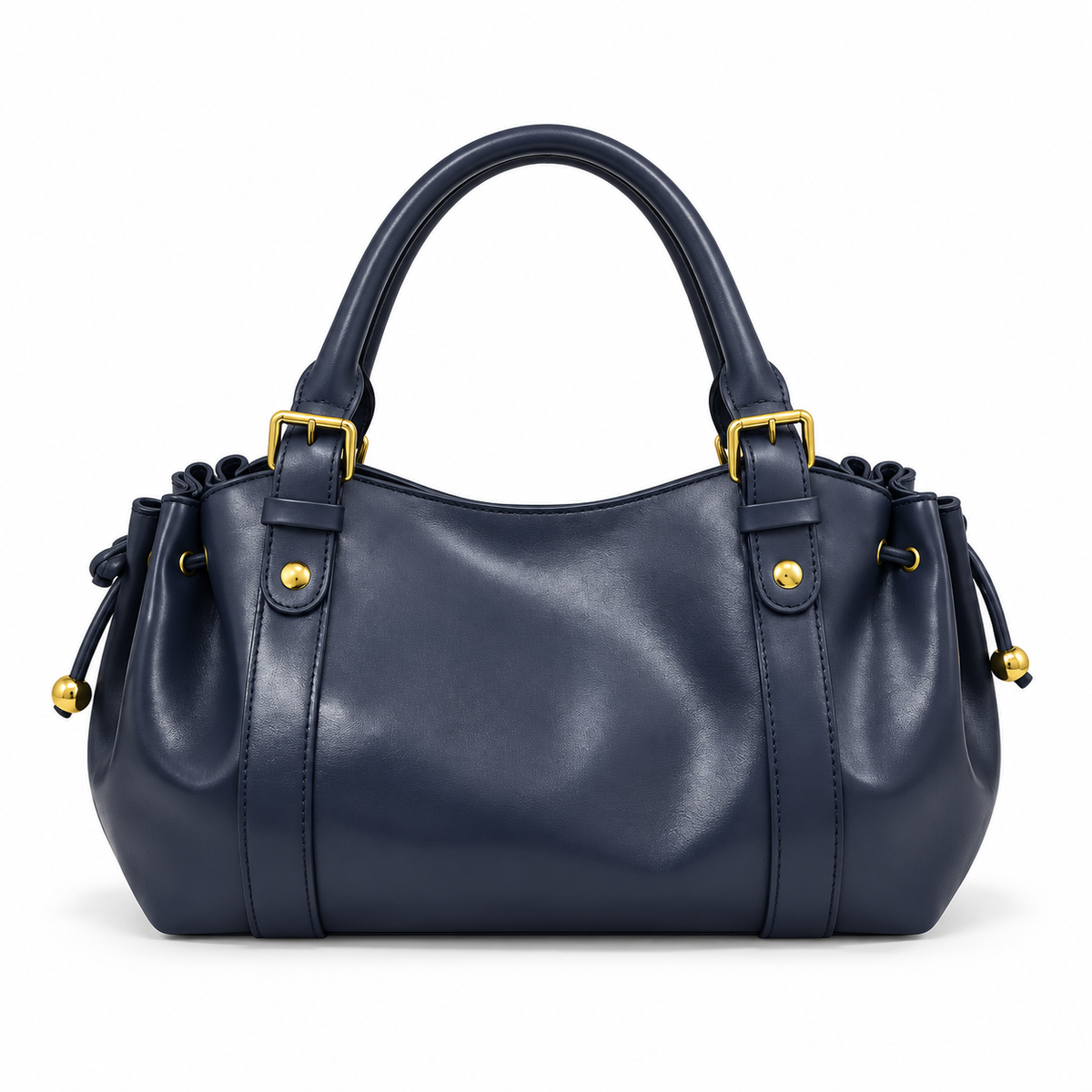 Navy Blue Boston Bag With Buckles-2