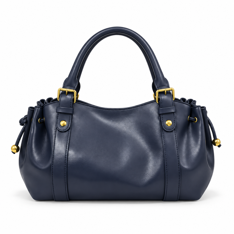 Navy Blue Boston Bag With Buckles-2