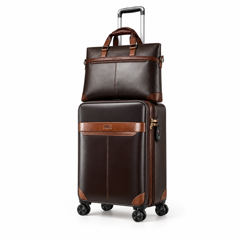 Elegant Brown Luggage Set With Tote-2