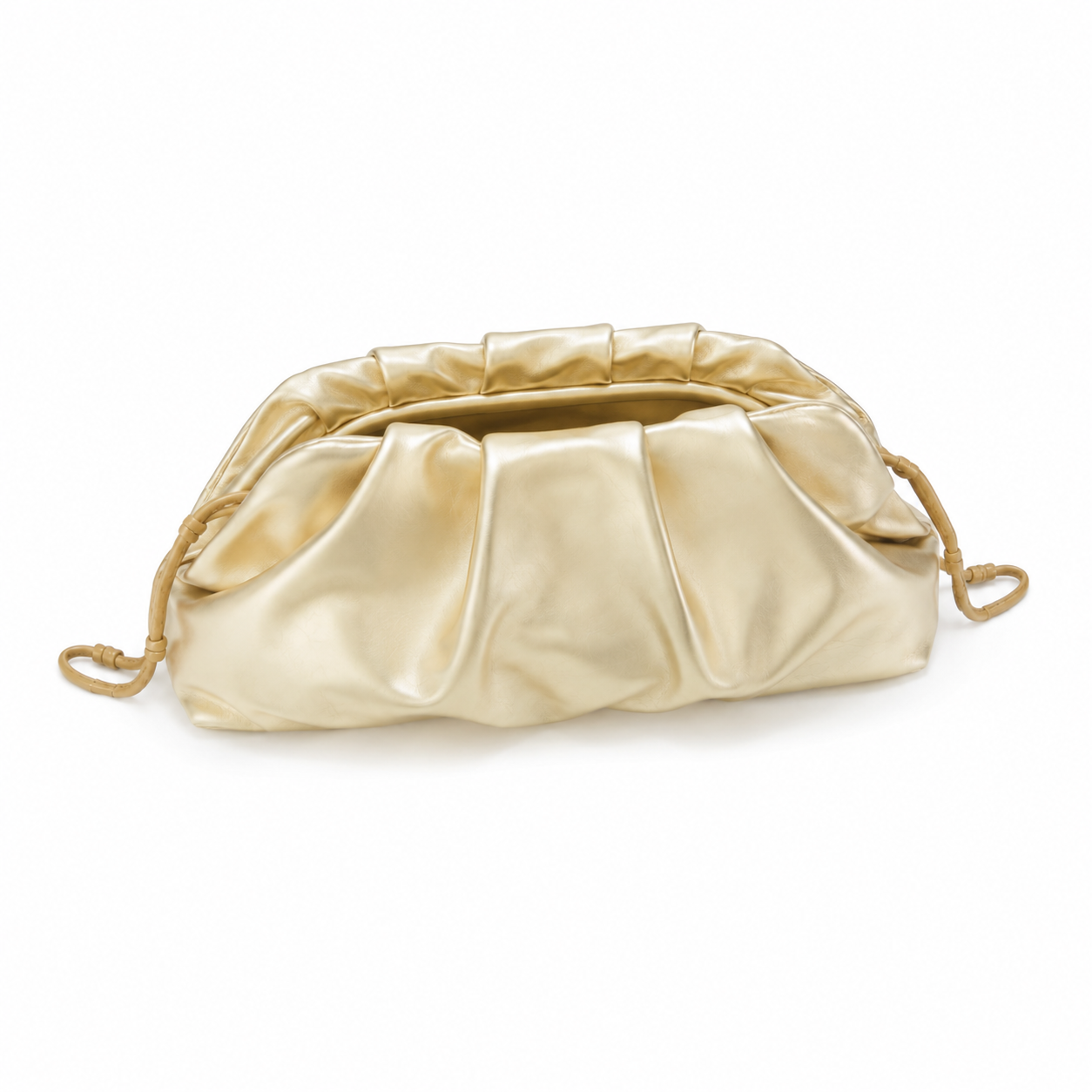 Champagne Gold Ruched Pouch Clutch Bag-2