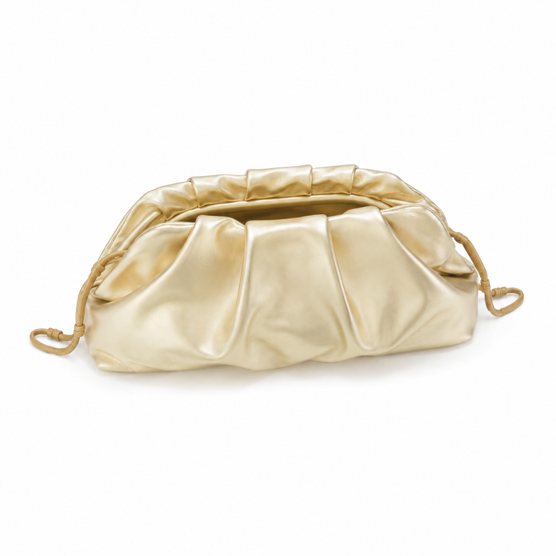 Champagne Gold Ruched Pouch Clutch Bag-2