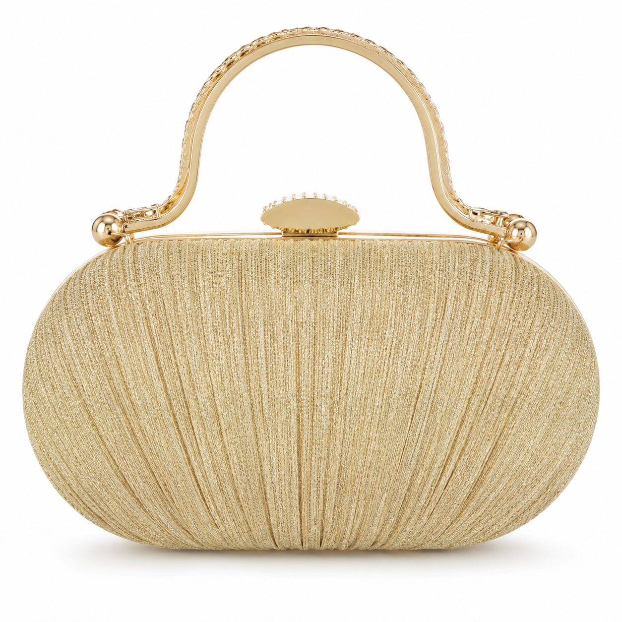 Luxury Gold Pleated Evening Clutch Bag with Metal Handle-4