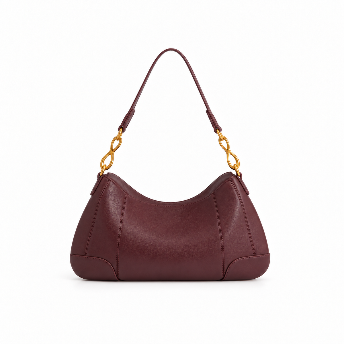 Burgundy Gold Chain Hobo Shoulder Bag-3