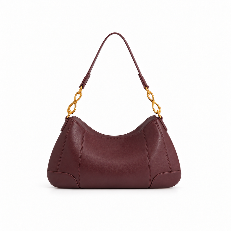 Burgundy Gold Chain Hobo Shoulder Bag-3