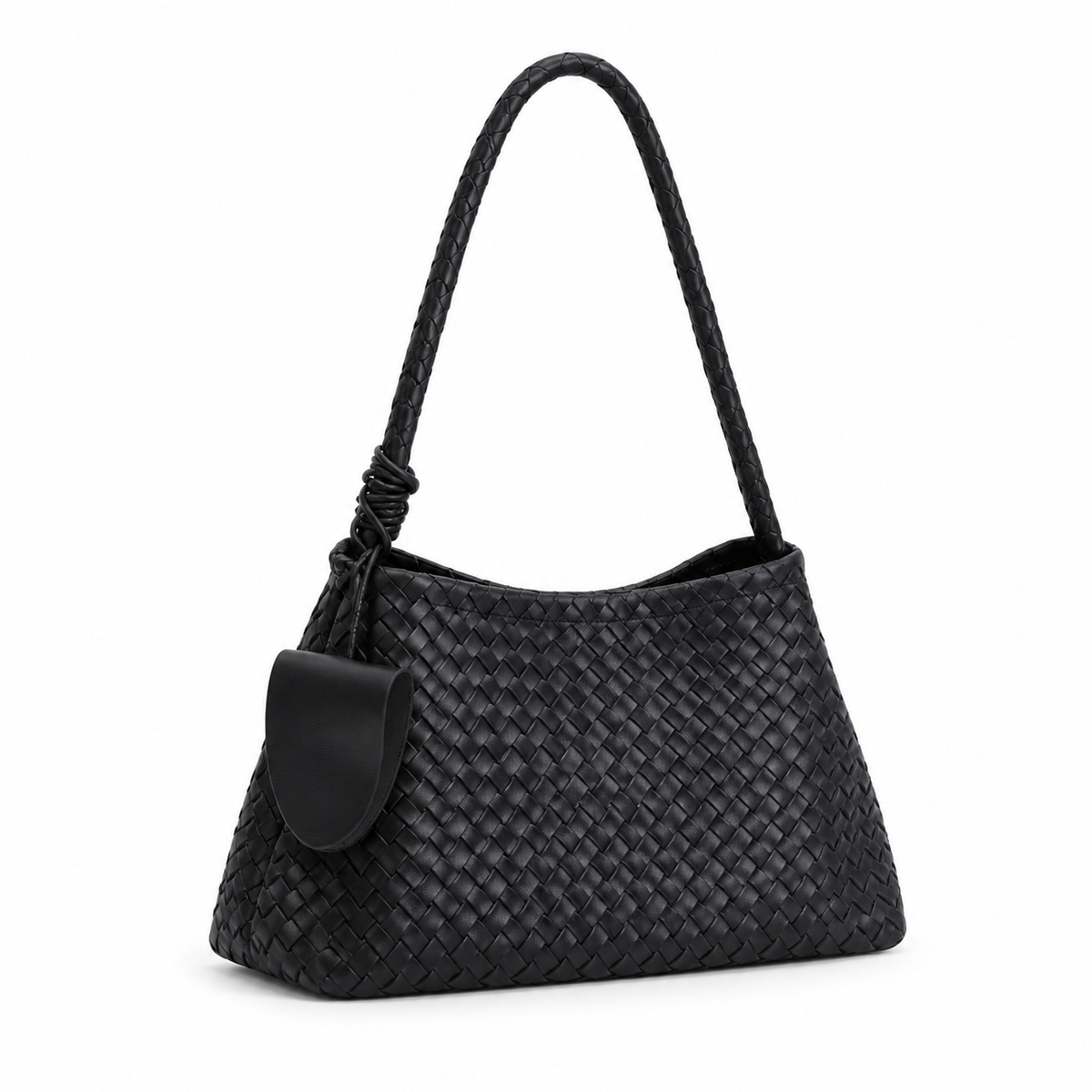 Black Woven Shoulder Bag With Pouch-1