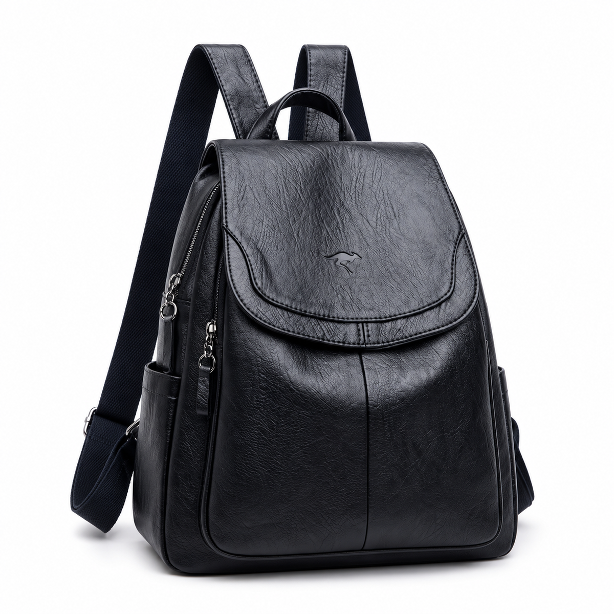 Classic Black Textured Flap Everyday Backpack-1