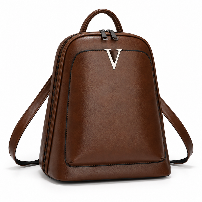 Elegant Brown Backpack With Silver Detail-1