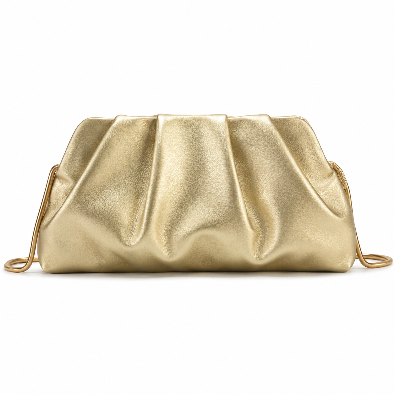 Champagne Gold Ruched Clutch Bag with Drawstring Side Details-4