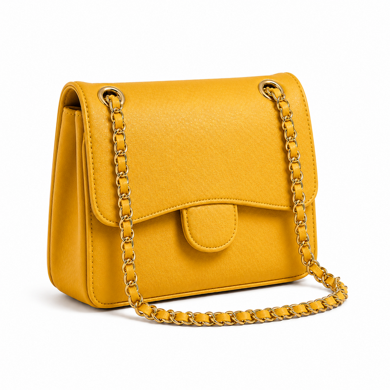 Golden Yellow Textured Chain Shoulder Bag-1