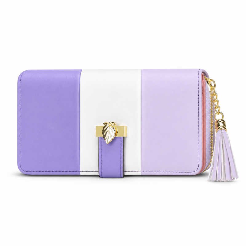 Lavender Colorblock Wallet With Tassel Charm-4