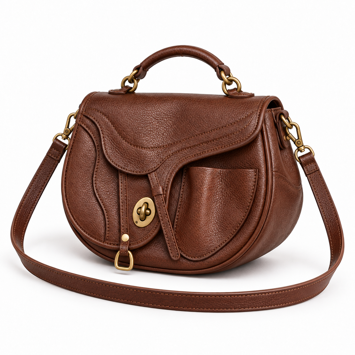 Vintage Coffee Brown Saddle Crossbody Bag