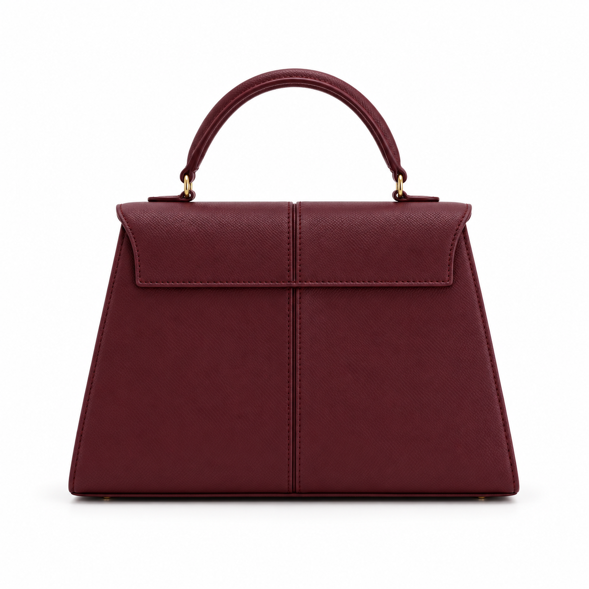 Burgundy Structured Leather Top Handle Satchel-3
