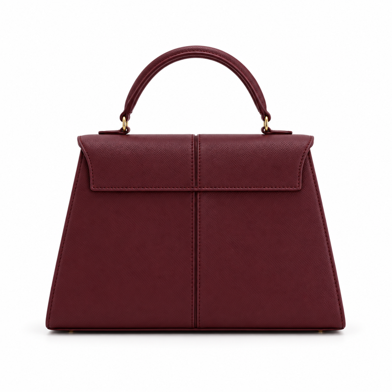 Burgundy Structured Leather Top Handle Satchel-3