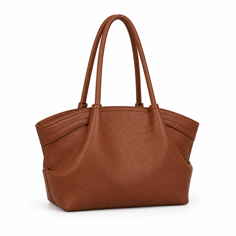 Brown Pebbled Leather Elegant Shoulder Tote-2