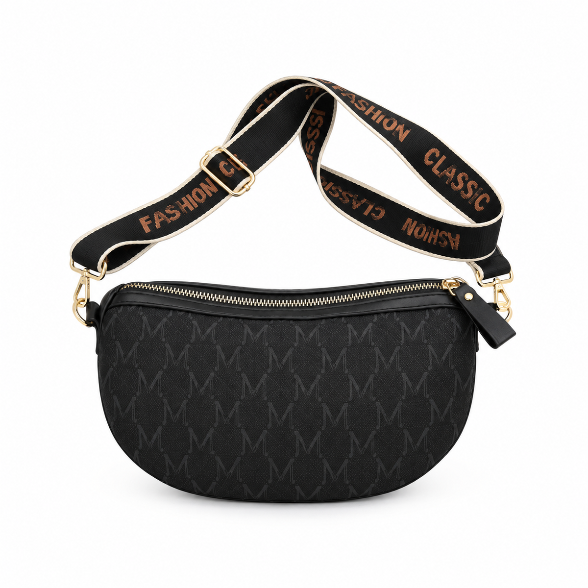Black Monogram Crossbody Bag With Chains-4