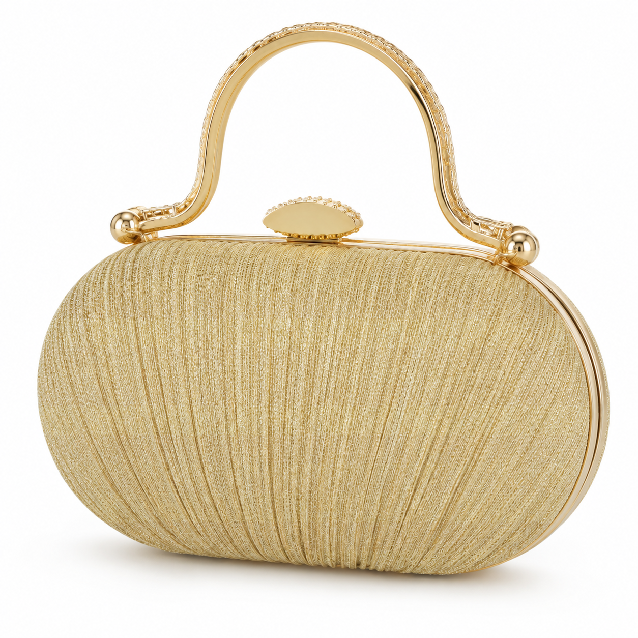 Luxury Gold Pleated Evening Clutch Bag with Metal Handle-3