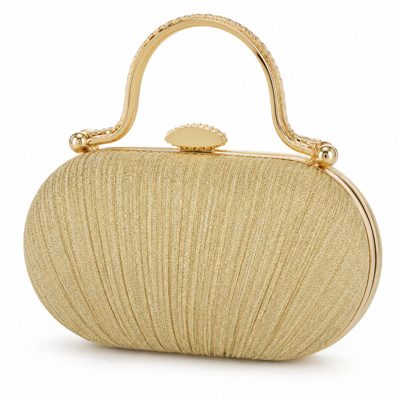 Luxury Gold Pleated Evening Clutch Bag with Metal Handle-3