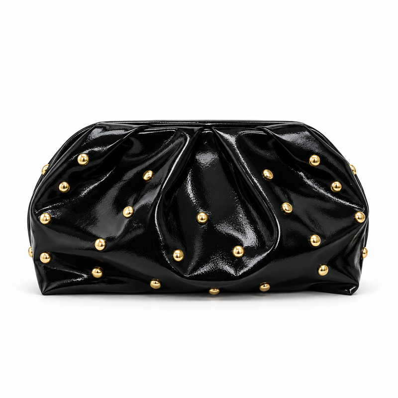 Black Studded Leather Evening Clutch Bag-4